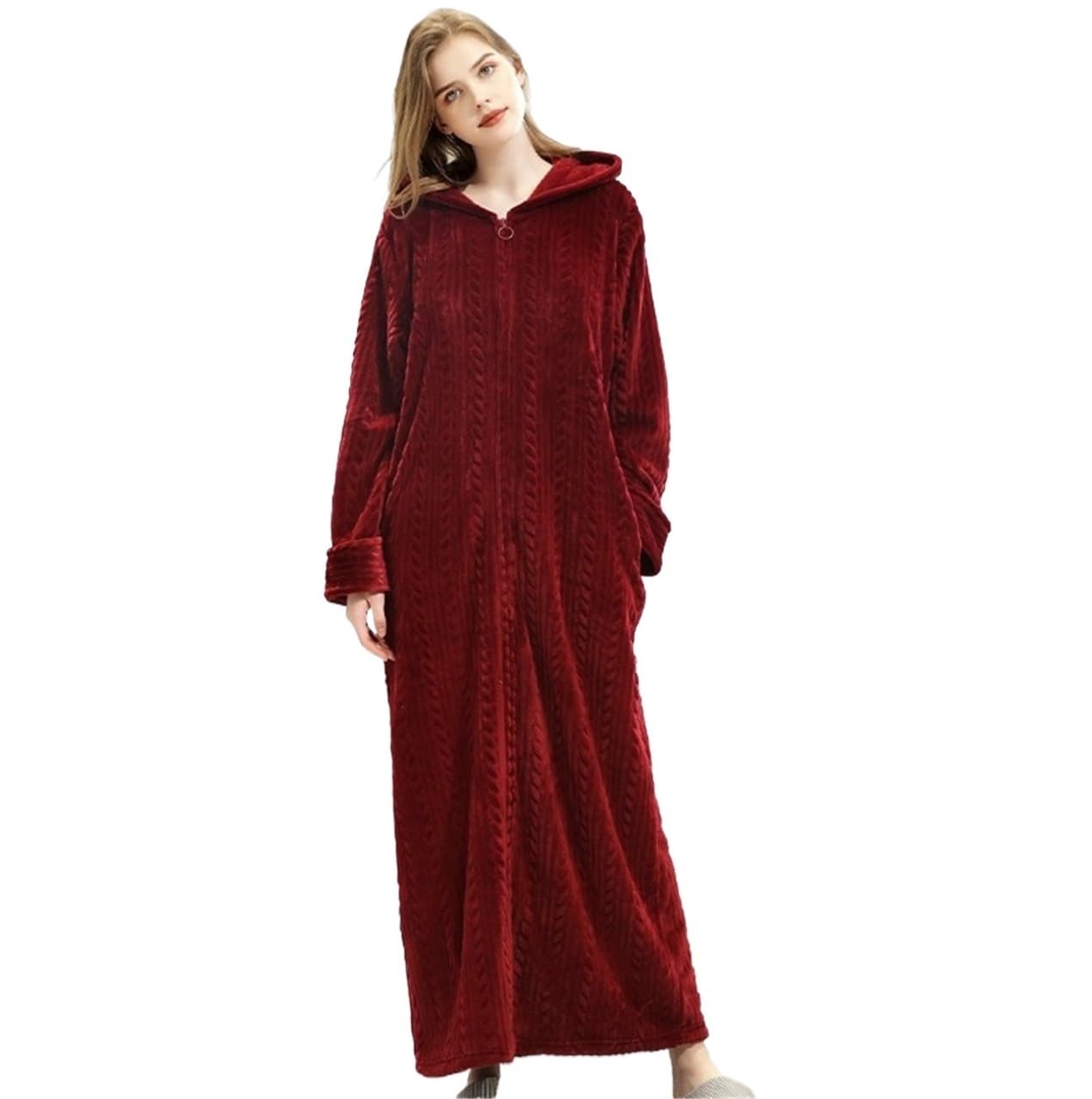 Albornoz Para Viajes Piscina Albornoz Grueso Con Cremallera For Mujer, Suave De Invierno Manga Larga Bolsillos Ropa De Dormir
