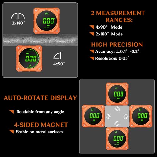 Image of Rechargeable 4-Side Magnetic Digital Angle Finder, 4x90 & 2x180 Electronic Inclinometer Protractor Level Gauge for for Woodwork, Miter Saw, Hanging Frames