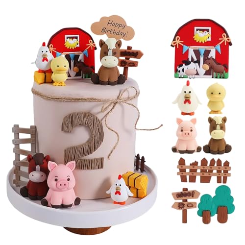 Flewdart decorazioni torta tema fattoria, cake topper animali fattoria Maiali mucche pecore galline cavalli, decorazione torta fattoria