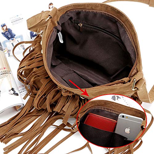 Image of Hoce Women's Leather Fringe Messenger Bag Large Hobo Crossbody Tassel Shoulder Bags, Gift for Mom Wife Girlfriend