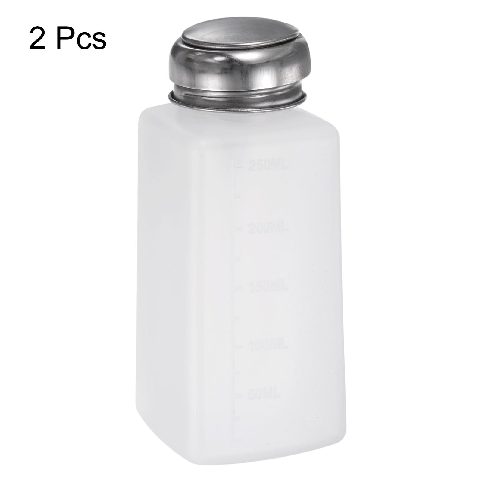 QUARKZMAN 2pz Distributore Alcol Solvente 250ml(8,5oz) Bottiglia Pompa Dispenser Liquido a Pressione con Coperchio in Acciaio Inox Sigillante per Acetone Detergente Rimuovi Smalto, Bianco