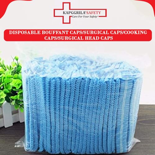 Image of KAUSTA 100 Pcs Disposable Bouffant Caps - Non-Woven Hair Nets for Food Service, Labs, Hospitals, & Salons Blue Disposable Hair Covers for Food Service, Laboratories, Hospitals, Clinics, Salons & Clean Rooms
