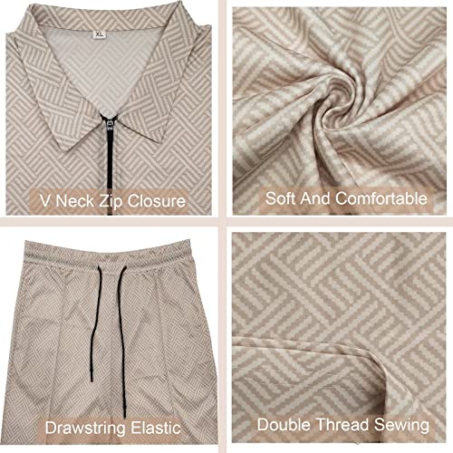 Burwof Size L Light Beige Men's Polo Sweatsuit Sets Long Sleeve 2 Piece Outfit Fashion Jogging Tracksuit Comfy Casual Set For Men #TOP3