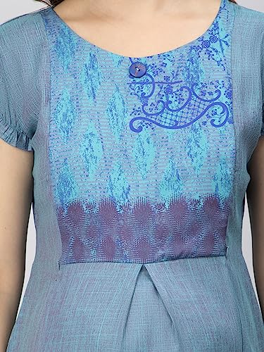 Image of CEE 18 Cotton Rayon A-Line Flared Maternity Feeding Kurti for Women with Zippers | Maxi Gown Dress for Women | Breastfeeding Dress for Mothers | Feeding Kurti for Women | Maternity Wear for Women