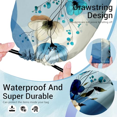 Image of Gymnastics Grip Bag Blue Poppy Flower Gymnastics Pouch Lightweight String Athlete Bag