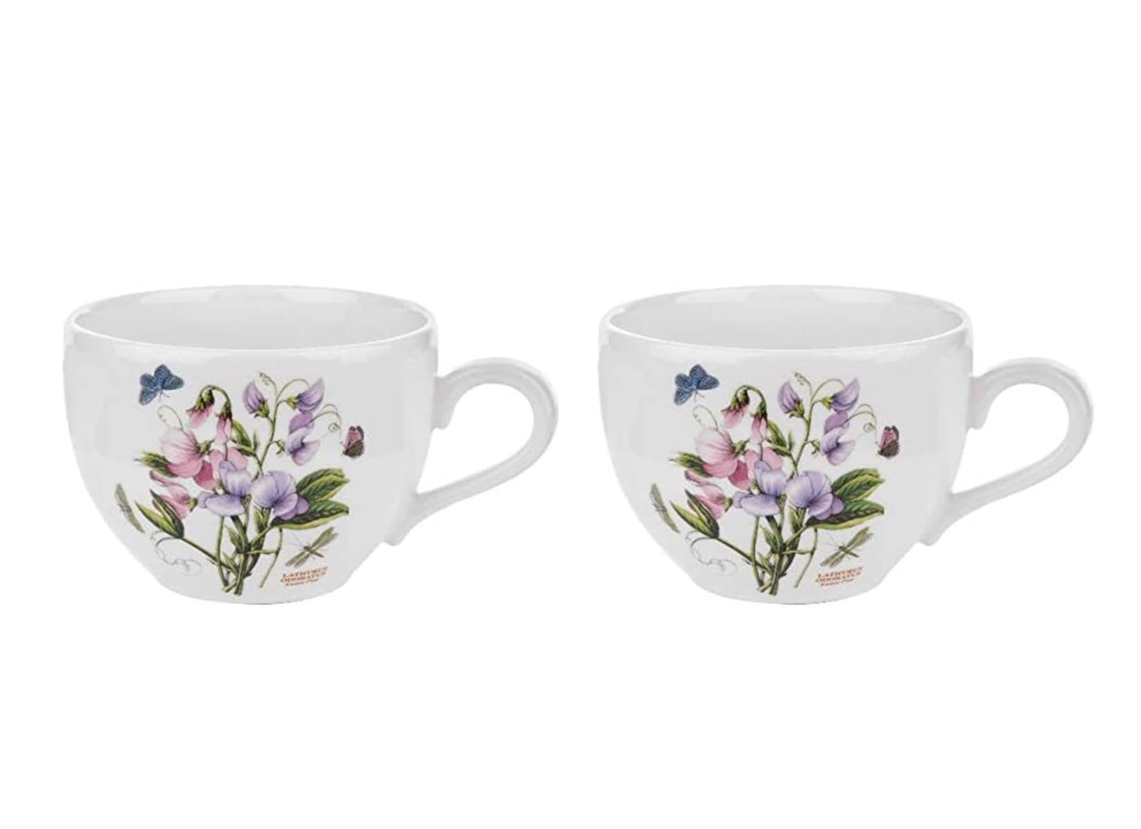 PortmeirionBotanic Garden Collection Jumbo Mug, Sweat Pea Motif, Set of 2, 20- Ounce, Porcelain Mugs for Soup, Tea, Ice Cream, Cereal, Coffee Cup, Dishwasher and Microwave Safe