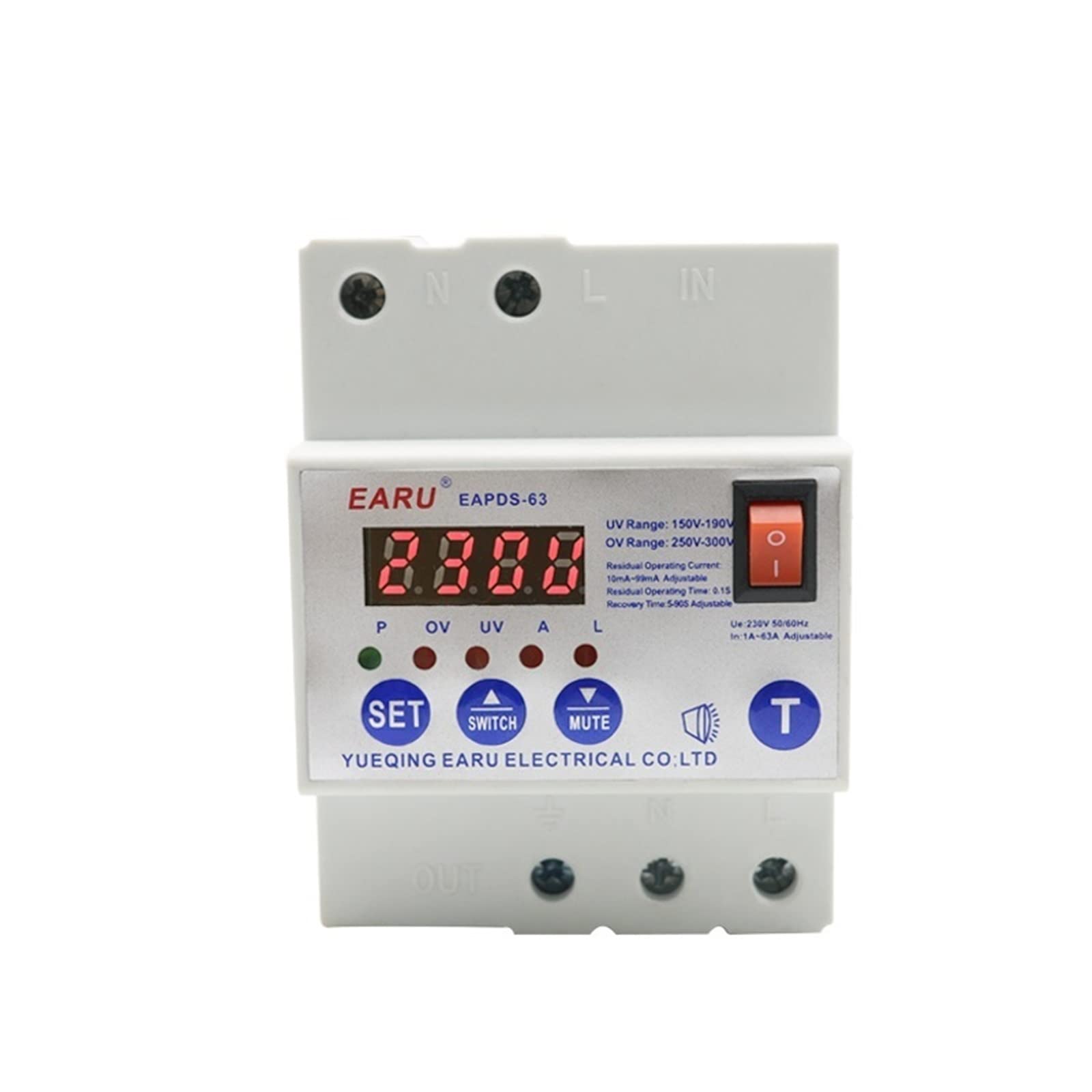 TBZOQAID 63A Automatic Reconnect Circuit Breaker with Over Voltage Under Current Leakage Protection Surge Relay