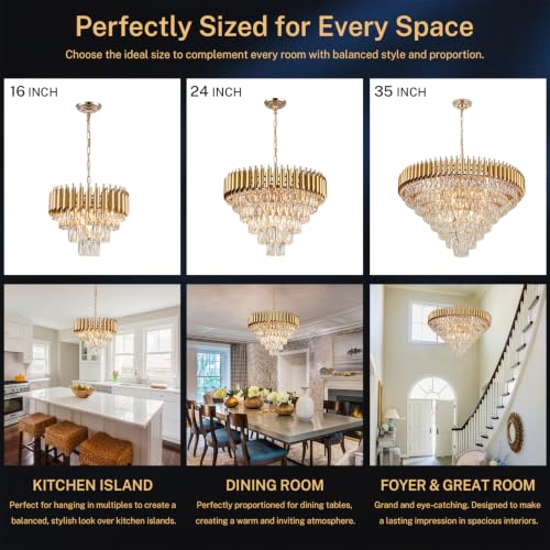 Image of Gold Crystal Chandelier 16 inchModern Ceiling Dining Room Pendant Light Fixtur