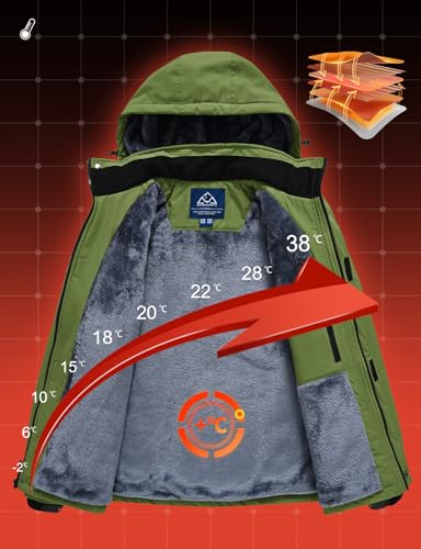 donhobo Herren Arbeitsjacke Winter Warme Übergansjacke Regenjacke Outdoorjacke Wasserdicht Atmungsaktiv Winddicht Softshelljacke, Grün, L