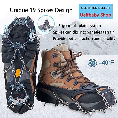 Crampons Upgraded 19 Spikes With 304 Stainless Steel Chain Ice Snow Grips Traction Cleats System Safe Protect For Walking, Jogging, Or Hiking On Snow And Ice (Fit S/M/L/Xl/Xxl Shoes/Boots) #TOP6