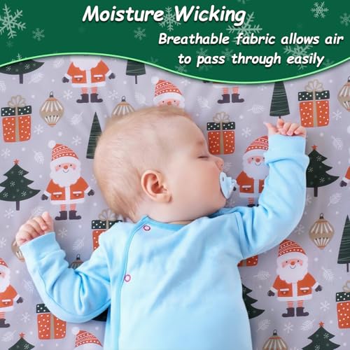 Image of Christmas Crib Sheet, Baby Fitted Crib Sheet with Santa Claus, Christmas Trees, Gifts, Measuring 52 inch x 28 inch to fit Standard Crib and Toddler Mattresses, Grey