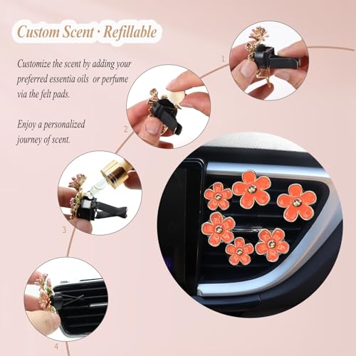 Image of ORIESSE 6pcs Flower Car Air Fresheners,Cute Orange Daisy Air Vent Clips Car Decor for Women,3.3cm /3cm /2.5cm Girly Flower Car Vent Clips,Refillable Clips on Diffuser