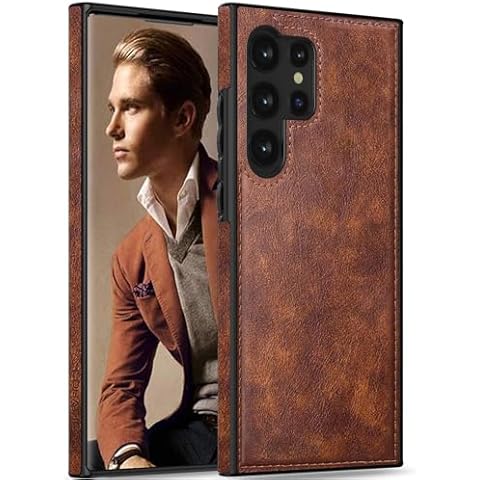 LOHASIC for Galaxy S24 Ultra Leather Case, Premium Vintage Luxury PU Flexible Bumper Non-Slip Grip Shockproof Full Body Protective Cover Phone Cases for Samsung Galaxy S24 Ultra 5G 6.8" 2024 - Brown Cover