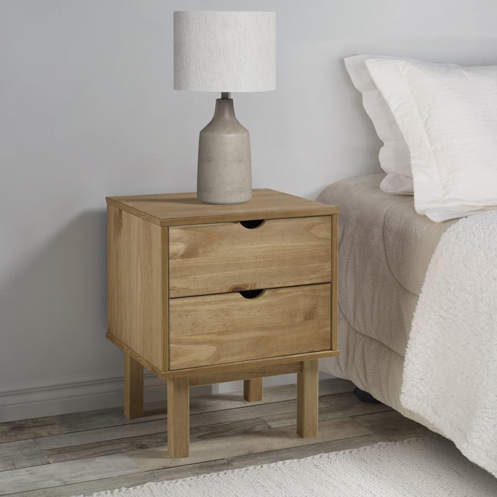 SXZenSpace Bedside Table Solid Pine Nightstand with 2 Drawers 45x39x57 cm Rustic Scandinavian Slim Cabinet for Bedroom Living Room Corridor