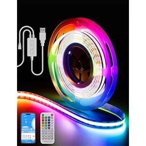PAUTIX RGB Smart IC COB LED Strip Light Color Chasing,5V USB UL-Listed Multicolor Flexible Tape Light 6.56ft/2m with Music Mode/APP Control,for TV,Bedroom,Party DIY Decoration