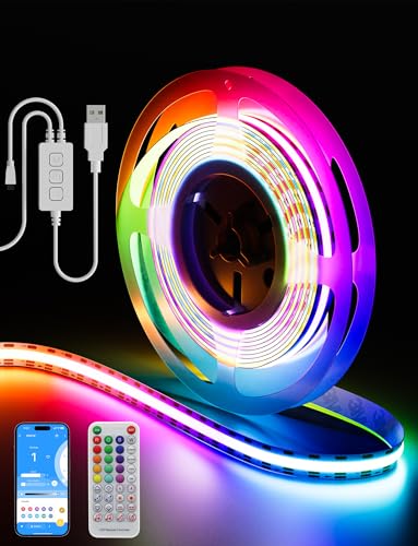 Image of PAUTIX RGB Smart IC USB LED Light,5V RGB COB LED Strip USB Powered,UL-Listed Multicolor Flexible Tape Light 6.56ft /2m with Music Mode /APP Control,for TV,Scooter,Computer Desk Decor
