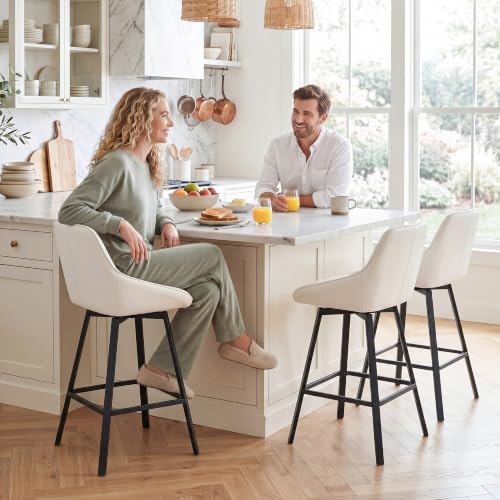 Image of Zesthouse Swivel Counter Height Stools Set of 2, Modern Upholstered Barstools with Backs, 26'' Faux Leather High Chairs for Island Kitchen, Counter Height Chairs with Metal Legs, White