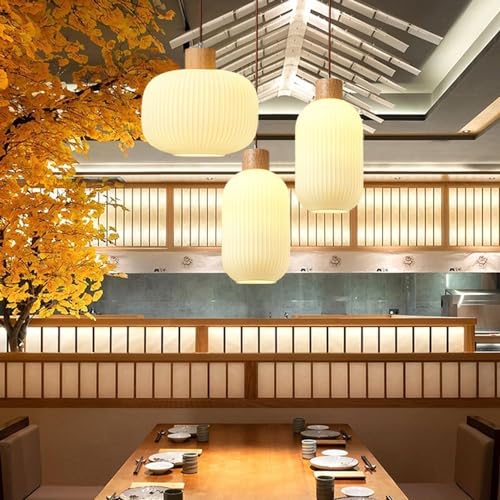Suspension Rétro Japonaise E27 - Luminaire Plafonnier Bois Verre