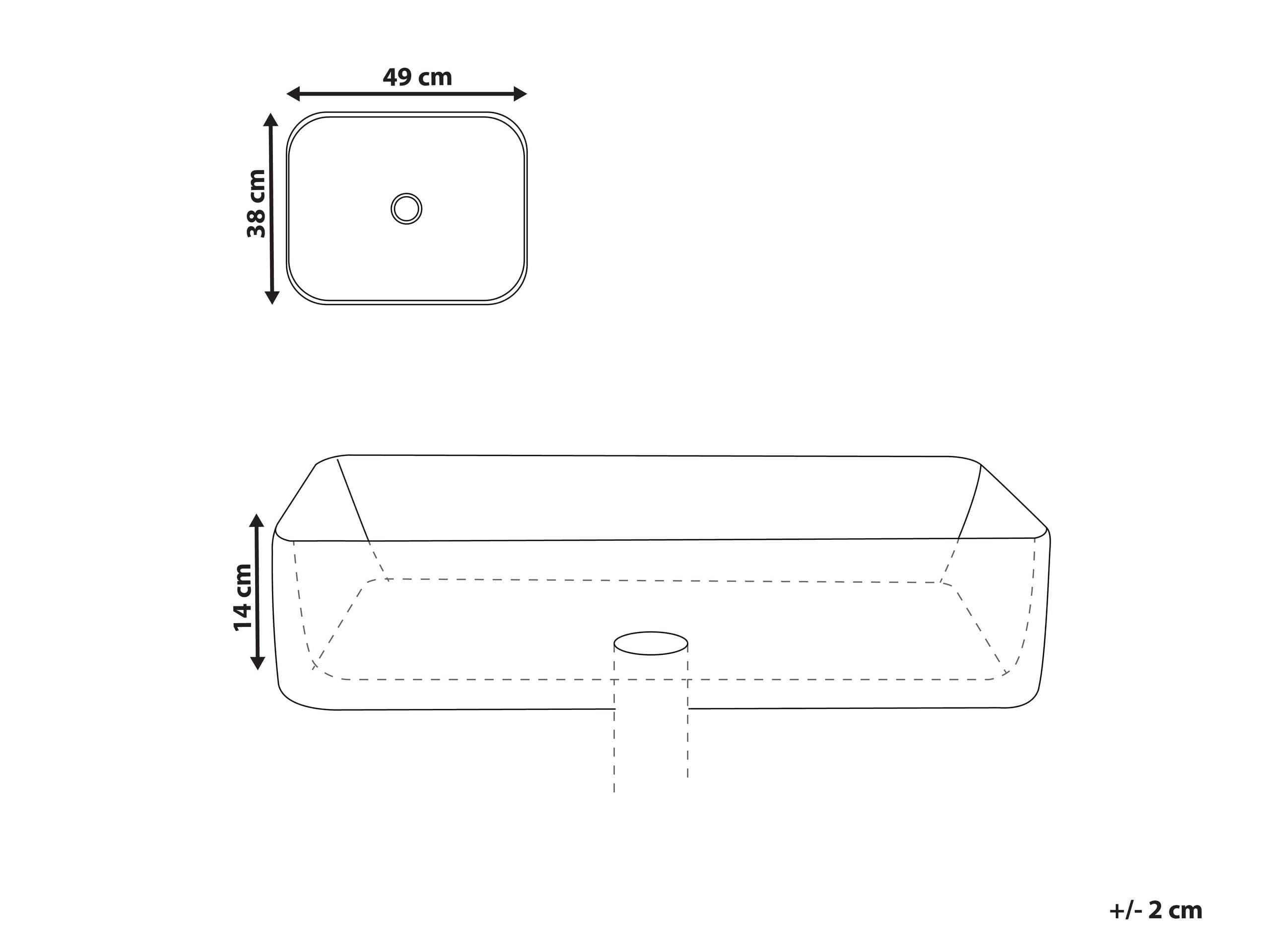 Lavabo sobre encimera baño clásico cerámica brillante blanco con borde negro rectangular 49 x 38 cm Xert