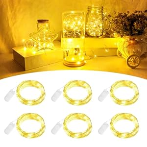 BOLWEO LED Fairy Lights Battery Pack of 6 2 m 20 LEDs Warm White Mini LED Fairy Lights with Battery Copper Wire Fairy Lights for Party, Christmas, Halloween, Bedroom, Lights Bottle Decoration