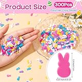 BkeeCten Bright Easter Bunny Clay - 300 Pcs Vibrant Color Soft Clay Bunny Shapes for Slime Making Resin Art Phone Case Decoden Nail DIY Craft Scrapbook Embellishment Supplies Reusable Decorations