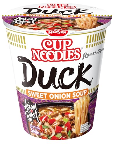 Nissin Cup Noodles – Roasted Duck, 8er Pack, Soup Style Instant-Nudeln japanischer Art, mit Entenfleisch-Geschmack & Gemüse, schnell im Becher zubereitet, asiatisches Essen (8 x 65 g)