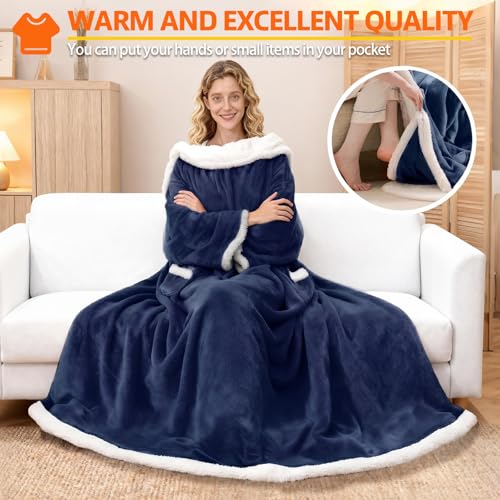 Image of Wearable Heated Blanket With Sleeves & Foot Pocket, Heated Throw Blankets Fast Heating Blanket With 10 Heat Settings Auto Shut Off Over-Heat Protection-Warm Gift, Machine Washable, 52 inch*72 inch+18 inch
