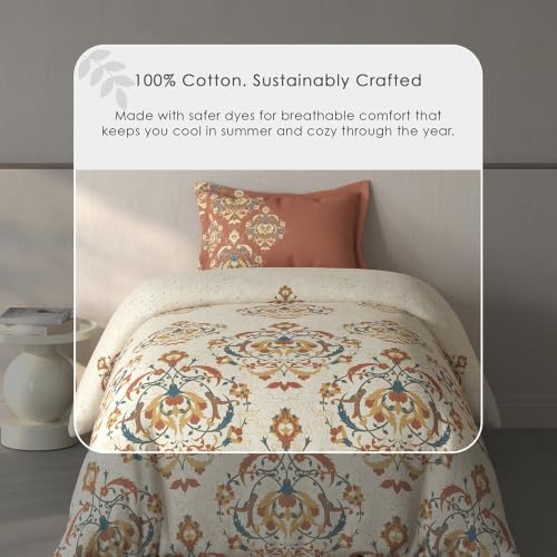 Image of Spaces Fiora Ornate Single Bedsheet with 1 Pillow Covers | 100% Cotton Bed Sheet | Percale Bedding Set | Super Soft & Breathable Bedsheet | Cream | 152 x 228 Cm