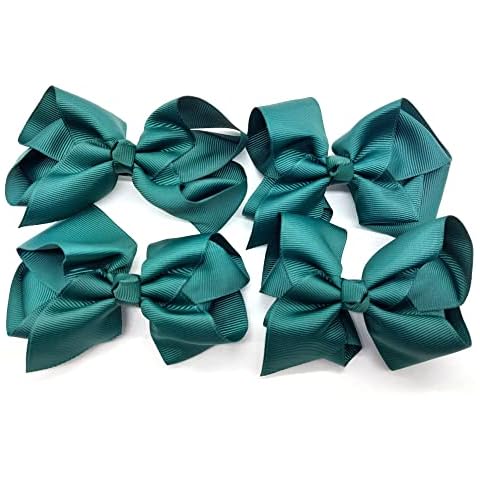 set of 4 green school hair bow green hair accessories Set of 2 Hair Bow School Clips Girls Bows Ribbons Hair Grips for School (Bottle Green) Cover