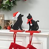 Glitzhome Set of 2 Metal Dog and Cat Christmas Stocking Holder,7' H Dog Cat Xmas Hanging Hooks for Mantel Fireplace Stand Hanger Christmas Indoor Decoration