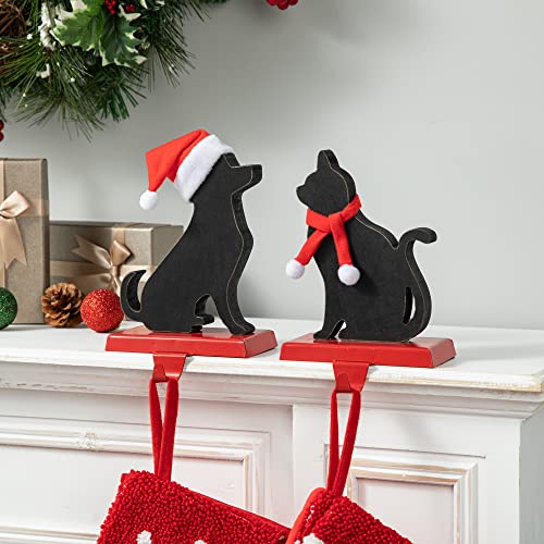 Glitzhome Set of 2 Metal Dog and Cat Christmas Stocking Holder,7