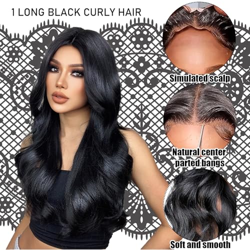 DKDDSSS Long Black Wave Wigs for Women Girls, 27’’ Long Wavy Black Wigs, Ladies Fancy Dress Wig Synthetic Hair Wigs, Women's Charming Full Hair Long Replacement Wigs for Cosplay Party, Daily Use - Image 4
