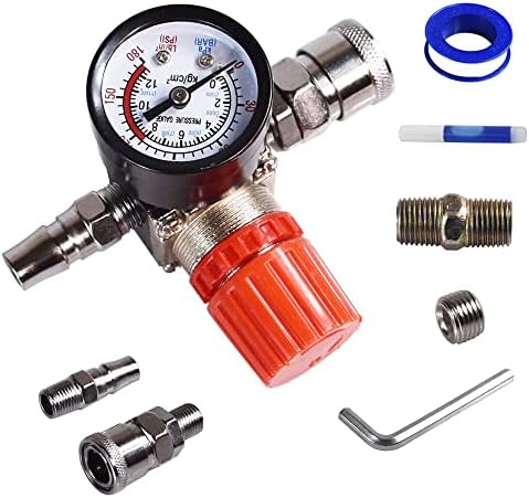 FBANG Air Compressor Pressure Regulator with Dial Indicator, 0-175 PSI Air Gauge for Air Compressor and Air Tools (four-way valve)