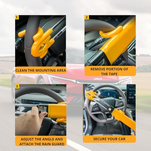 Heavy Duty Car Steering Wheel Lock–Anti Theft, High Visibilty & Adjustable Security Twin Bar Locks-Universal Fit for Cars, Vans, Caravan & SUVs-Strong Steel Vehicle Theft Prevention Device with 2 Keys - Image 5
