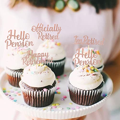 Rsstarxi 24 Pack Happy Retirement Cupcake Toppers Glitter I'm Retired Officially Retired Cupcake Picks For Retirement Theme Farewell Party Cake Decorations Supplies Rose Gold #TOP2