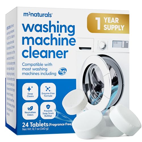 M3 Naturals Washing Machine Cleaner Tablets - Oxygen Based HE Top & Front Load Washer Cleaner and Deodorizer Compatible with LG Whirlpool & Most Major Brands -...