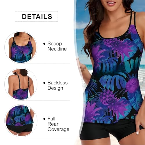 Womens Tankini Swimsuits Tummy Control Flowy Swimwear Two Piece Bathing Suits Swim Tank Top with Boyshorts3