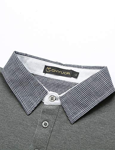 Image of GHYUGR Men's Polo Shirts Short Sleeve Slim Fit Polo Casual Plaid Splice T-Shirts