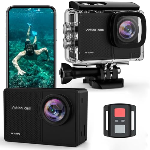 TIMNUT Cámara de acción 4K 60 FPS, cámara subacuática 48 MP HD WiFi cámara con hielo 40 m resistente al agua cámaras de acción gran angular cámara deportiva con 2 baterías de 1350 mAh soporte para