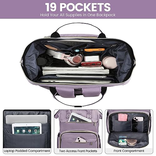 Image of LOVEVOOK Laptop Backpack for Women,15.6 Inch Professional Womens Travel Backpack Purse Computer Laptop Bag Nurse Teacher Backpack,Waterproof Work Bags Carry on Back Pack with USB Port,Light Purple