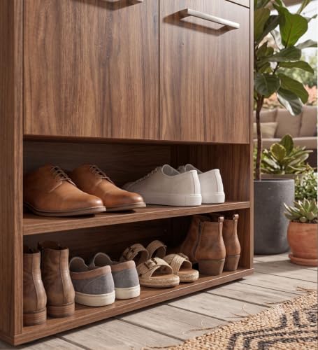 Image of Spyder Craft Engineering Wood Shoe Cabinet for Home, Shoe Rack with Multiple Shelves, Space Saving Shoe Organizer for Entryway, Living Room & Bedroom, Noce Lyon, DIY Assembly