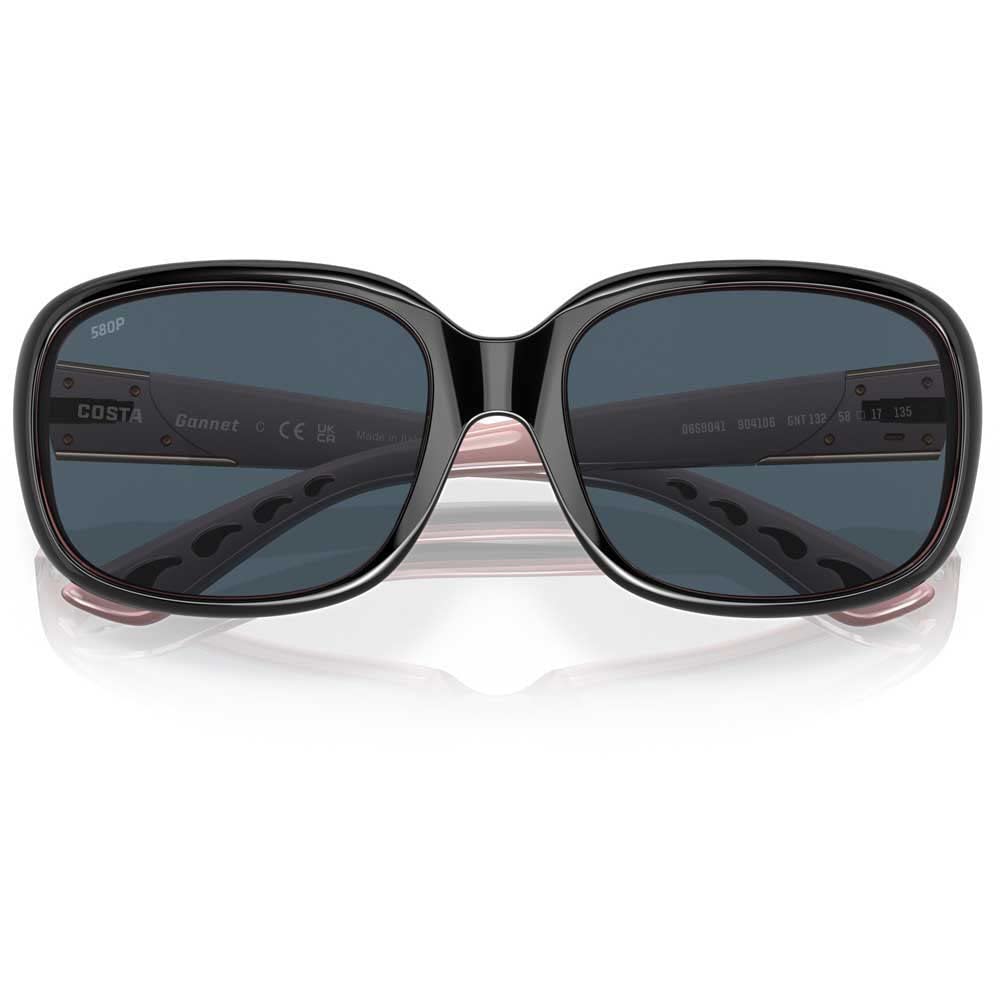 Costa Del Mar Womens Gannet Rectangular Sunglasses: Shiny Black Hibiscus/Grey Polarized 580p 58 Millimeters