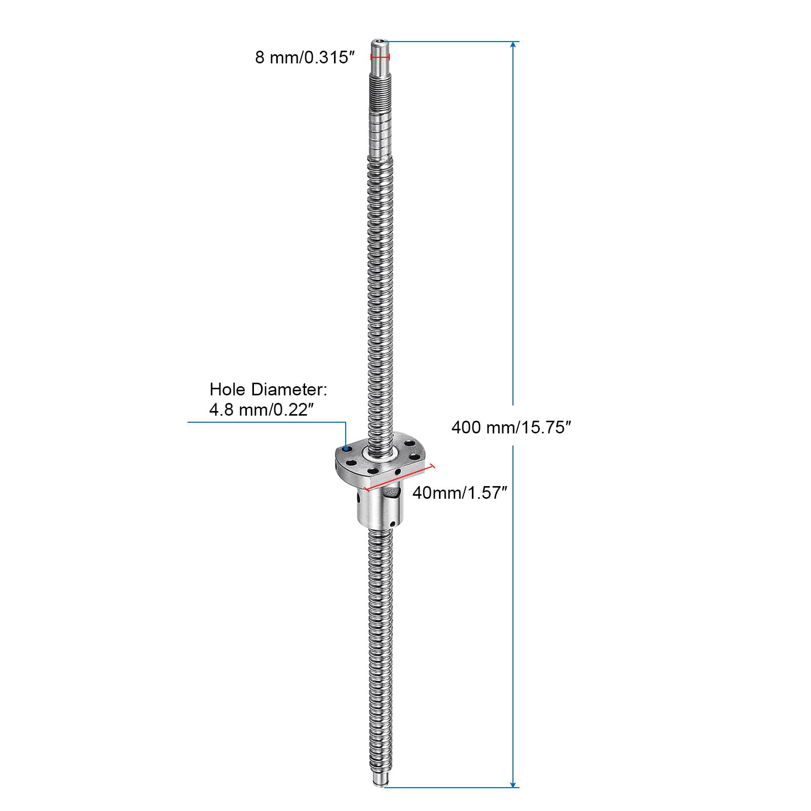 QUARKZMAN Vite a Ricircolo di Sfere SFU1204 (Diametro 12mm, Passo 4mm, Lunghezza 400mm) con Dado a Ricircolo di Sfere Kit Standard di Fine Lavorazione per Macchine CNC BK/BF12