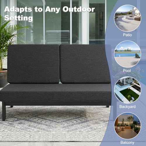 Image of Pia Ricoo 1-Piece Patio Furniture Set, Outdoor Wood Sofa with 4.5-Inch Thick Cushions, All-Weather Conversation Set for Backyard, Deck, Lawn - Drak /Drak