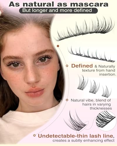 Image of Natural Lash Clusters Kit Wispy Eyelash Clusters Fairy Cluster Eyelash Extensions Kit C Curl Lash Extension Kit Waterproof Individual Lashes (With Tweezers)