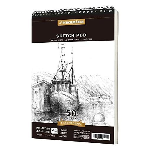 PENCILMARCH Bloc de Dibujo en Espiral - A4 180 GSM 50 Hojas. Cuaderno de dibujo para artistas. Ideal para estudios, escuelas o casa.