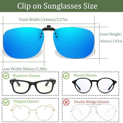Image of Polarized Clip On Sunglasses, Flip Up Anti-Glare Driving Clip-on Shades, UV400 Protection Lens for Men Women