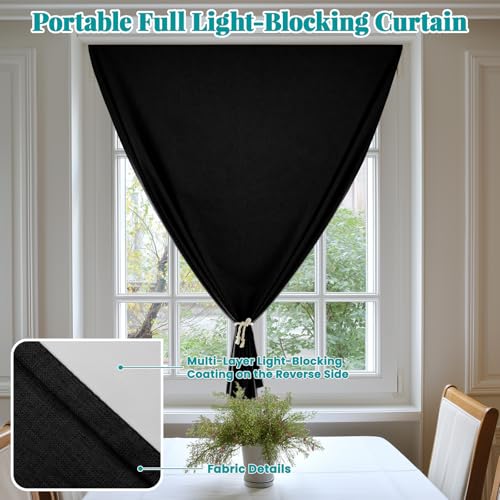 Image of 100% Blackout Self Adhesive Blackout Curtains- Stick on Curtains Shades Window Blinds Curtain No Rod Needed Easy to Hang Curtain, Use for Bedroom, Roman Shades, W52 x L72 inch, 1 Panel, Black