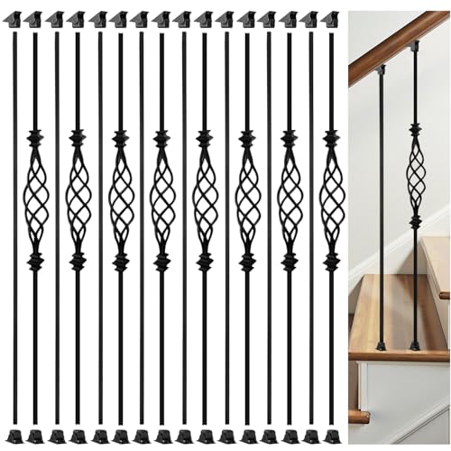AAqq Decor 16 Pack Balusters for Staircase Interior Hollow Big Basket and Straight Stair Spindles 1/2" Square Iron Balusters with 32 Swivel Shoes(A111-16) by AAqq Decor - Used condition - US$71.24