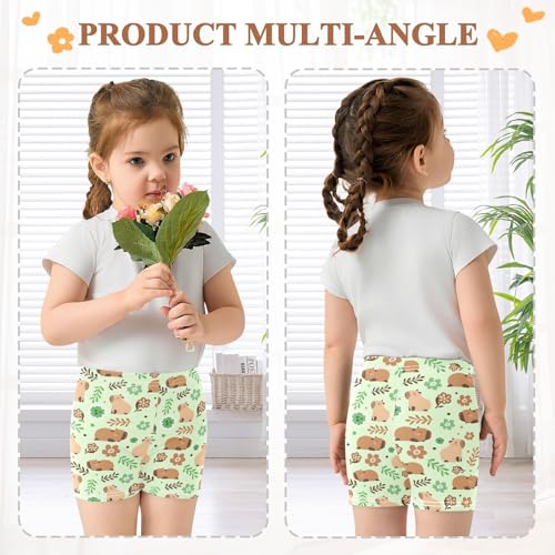 Cute Capybara Green Flowers Girls Shorts Elastic Waist Sports Shorts Girls Leggings Pants for 4-10 Years4